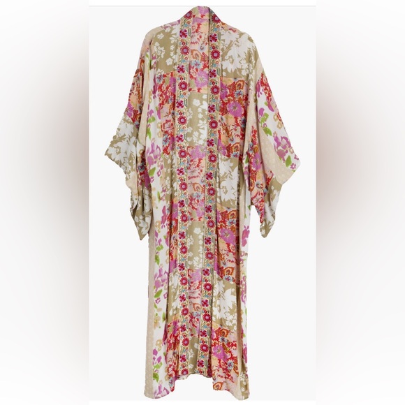 SAACHI NWT Embroidered Floral Print Maxi CoverUp  Kaftan Duster O/S - Picture 3 of 15